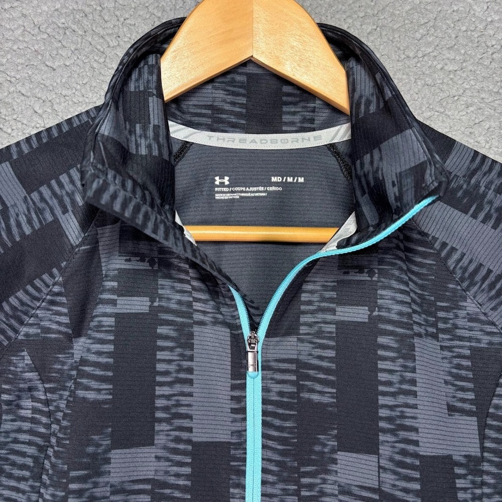 Under Armour UA 1/4 Zip Pullover Threadborne Mens M Geometric Fitted Golf Casual - Picture 3 of 12